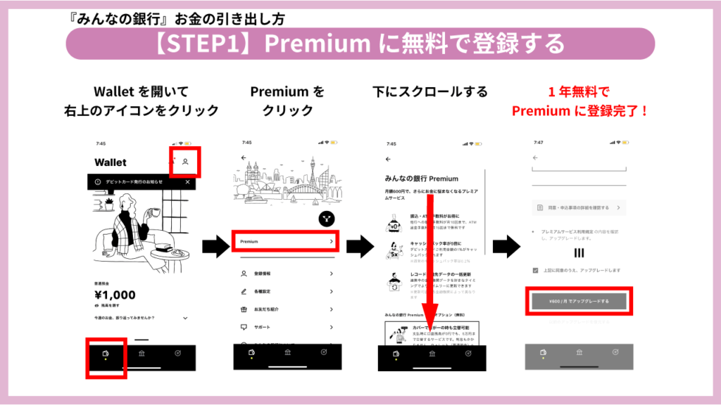 【STEP1】みんなの銀行 Premiumに登録する(1年無料)